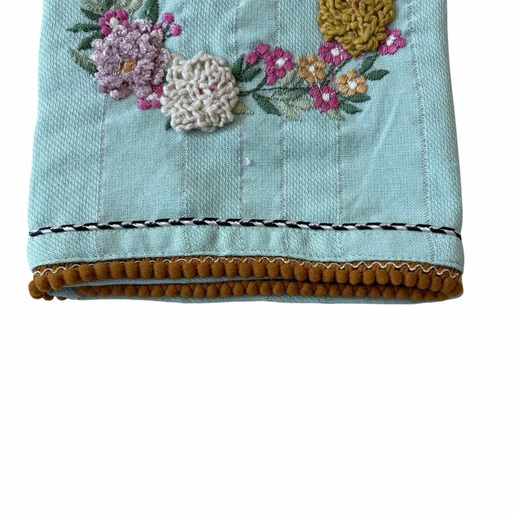 NEW Mackenzie-Childs Floral Bunny Embroidered Dish Towel 100% Cotton 20x28